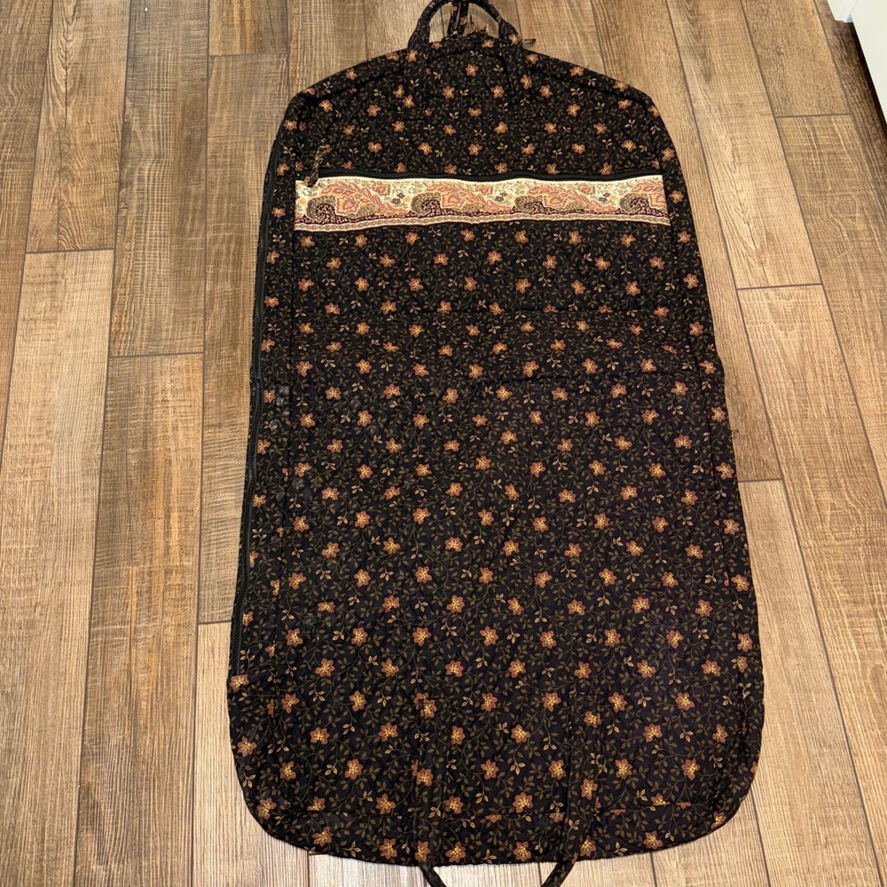 Vera Bradley Quilted Cotton Garment Bag Black Floral Paisley Travel Suit Cover